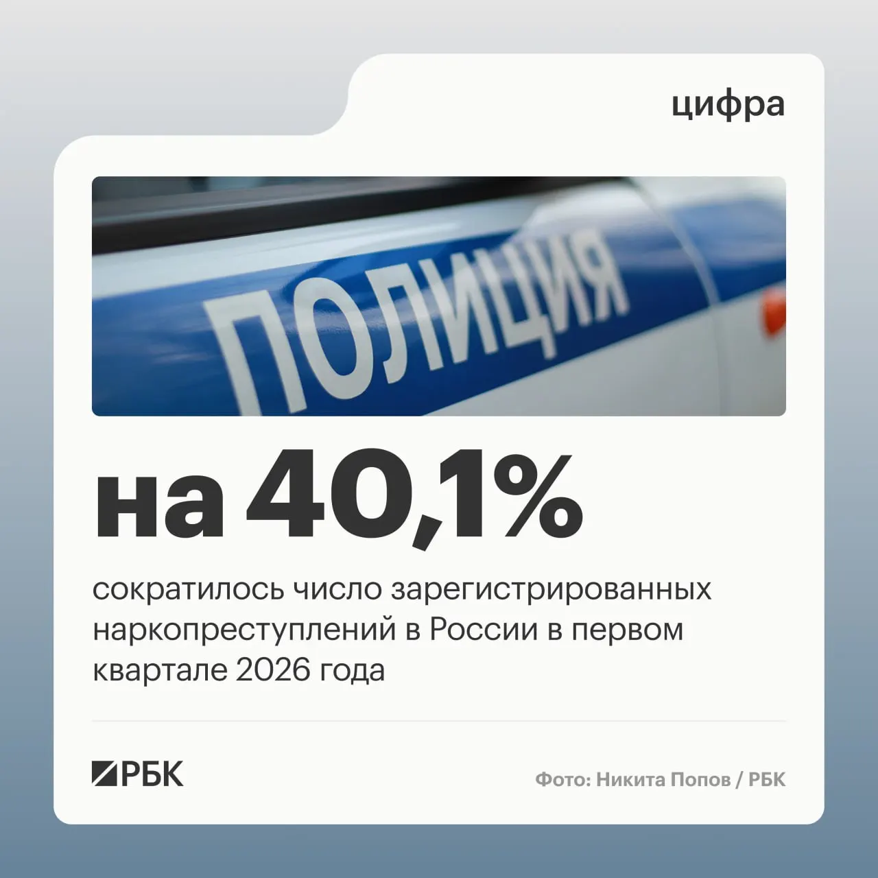 В первом квартале доля зарегистрированных наркопреступлений в общей структуре преступности сократилась с 12,8% до 9,2%. Снижение объясняют изменением правоприменительной практики: эпизоды закладок теперь считаются как одно продолжаемое преступление.